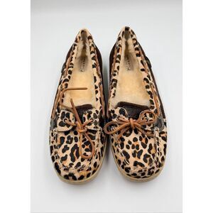 Sperry Top-Sider Leopard Fur Boat Shoes Womens 8.5 Shearling Lined Real Fur NWOT